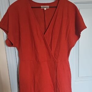 Madewell Red Wrap-Style Short Sleeve Dress